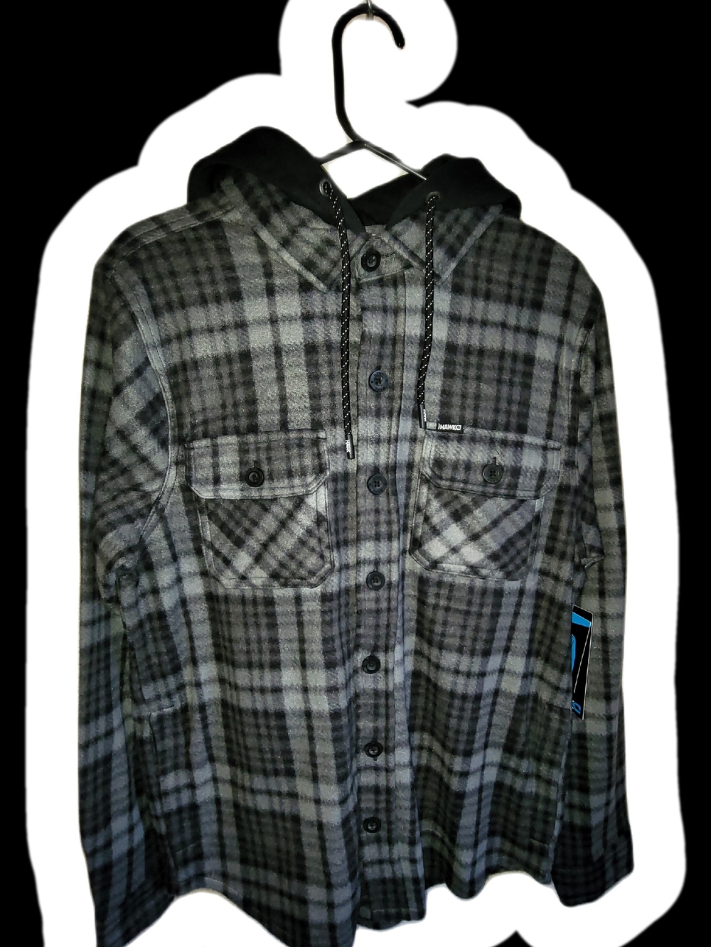 Tony Hawk Black and Gray Plaid Hooded Flannel Jacket